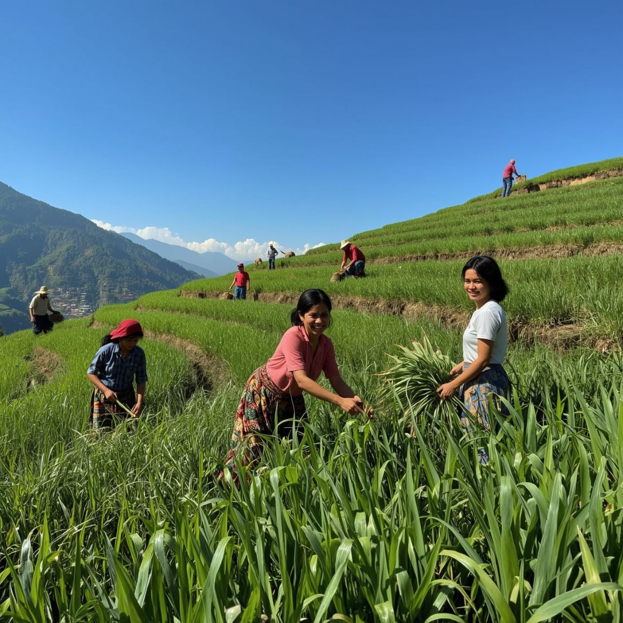 Happy farmers with fresh produce